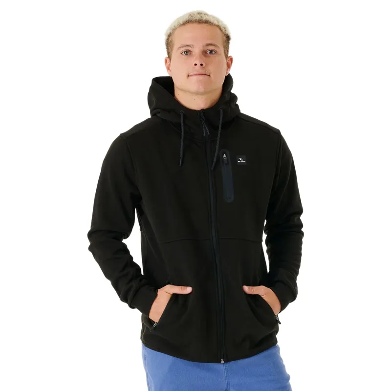 Rip Curl Mens Departed Bonded DWR Zip Thru Fleece in Black