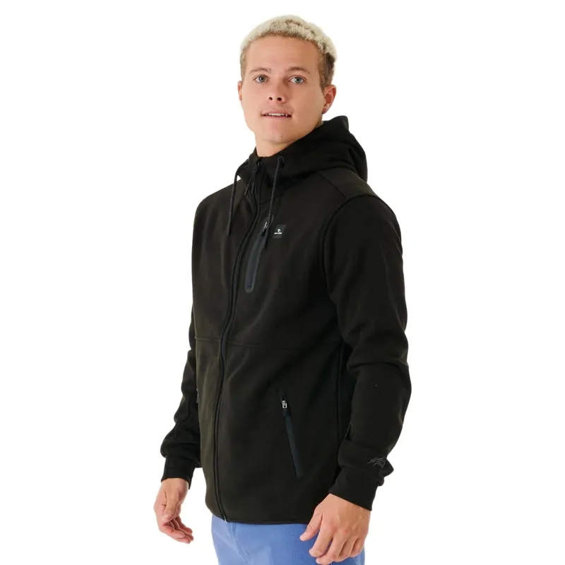 Rip Curl Mens Departed Bonded DWR Zip Thru Fleece in Black-1
