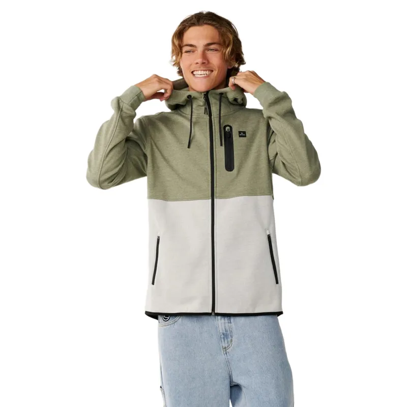 Rip Curl Mens Departed Bonded DWR Zip Thru Fleece in Green