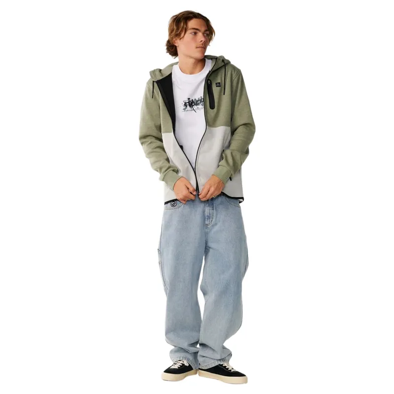 Rip Curl Mens Departed Bonded DWR Zip Thru Fleece in Green-3