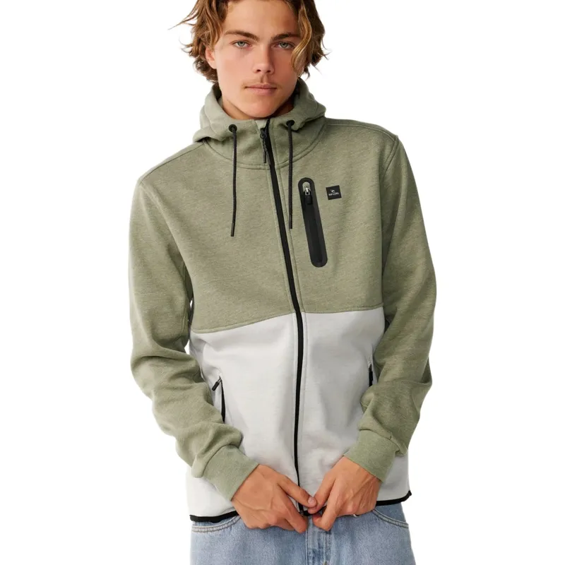 Rip Curl Mens Departed Bonded DWR Zip Thru Fleece in Green-1
