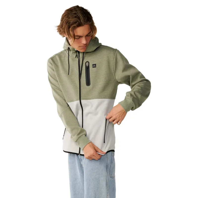 Rip Curl Mens Departed Bonded DWR Zip Thru Fleece in Green-5