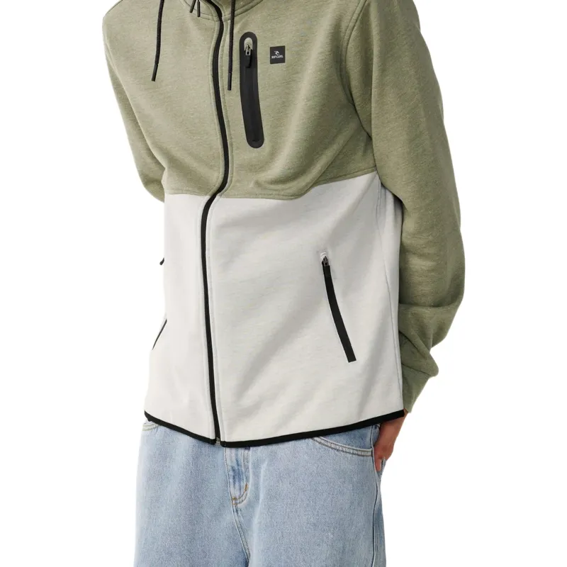 Rip Curl Mens Departed Bonded DWR Zip Thru Fleece in Green-2
