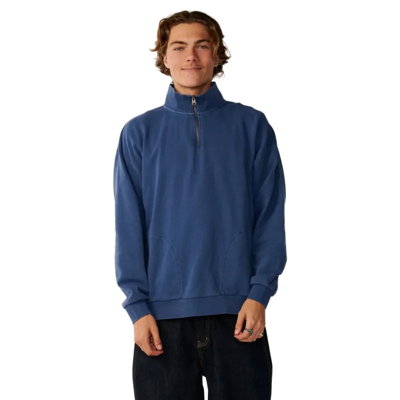 Rip Curl Mens Premium Surf 1/4 Zip Crew Fleece in Light Navy