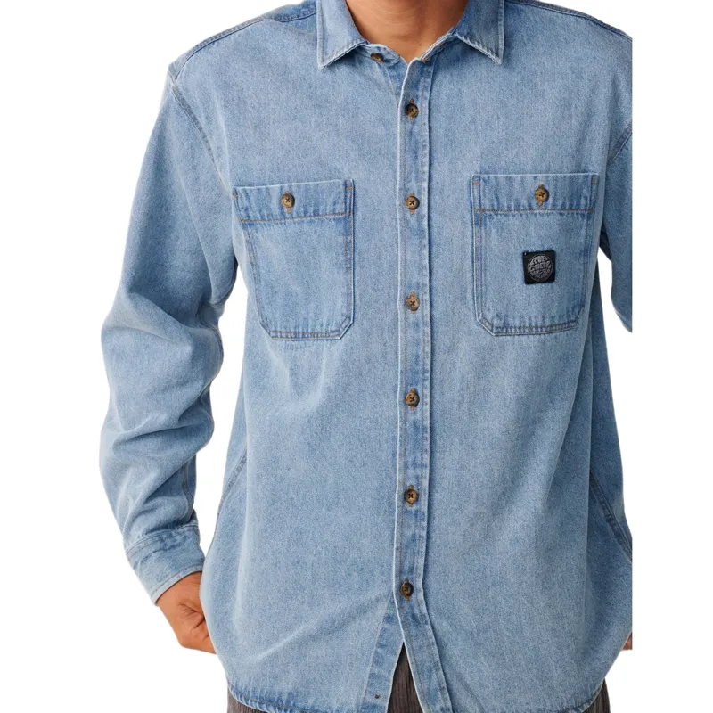 Rip Curl Mens Premium Surf Denim Long Sleeve Shirt in Washed Blue-4