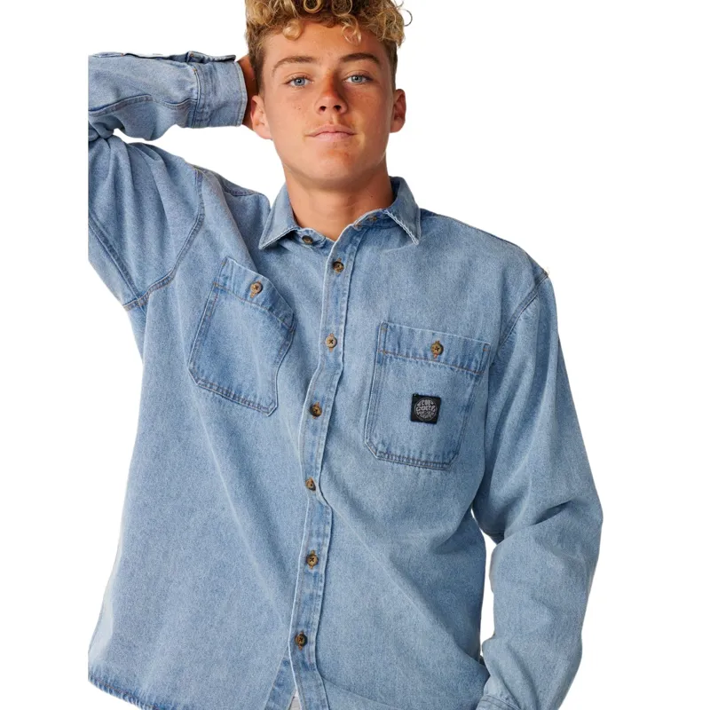 Rip Curl Mens Premium Surf Denim Long Sleeve Shirt in Washed Blue-5