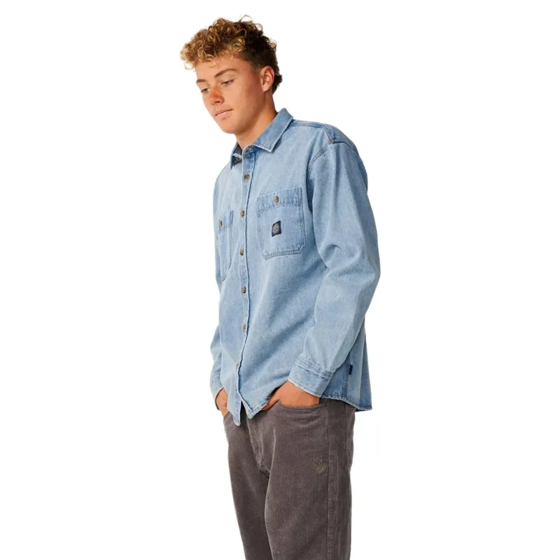 Rip Curl Mens Premium Surf Denim Long Sleeve Shirt in Washed Blue-1