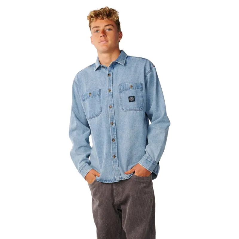 Rip Curl Mens Premium Surf Denim Long Sleeve Shirt in Washed Blue
