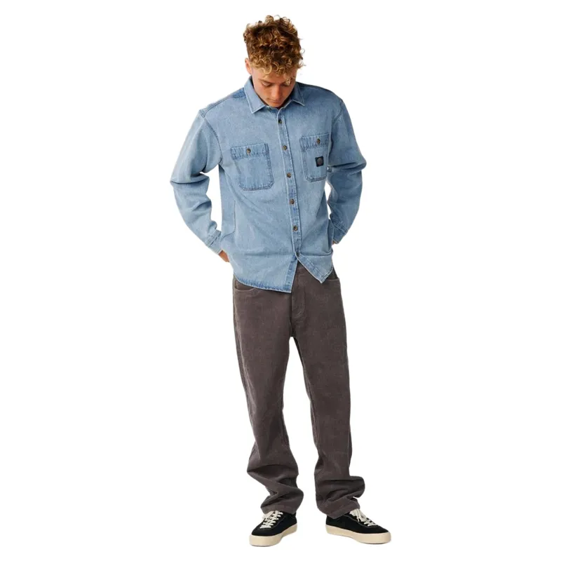 Rip Curl Mens Premium Surf Denim Long Sleeve Shirt in Washed Blue-3