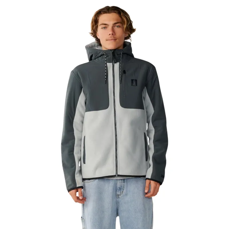 Rip Curl Mens S-Series Panelled Zip Thru Hooded Fleece in Charcoal Grey