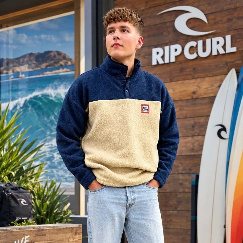 Rip Curl Mens Streamline Half Collar Polar Fleece Pullover in Khaki Sand
