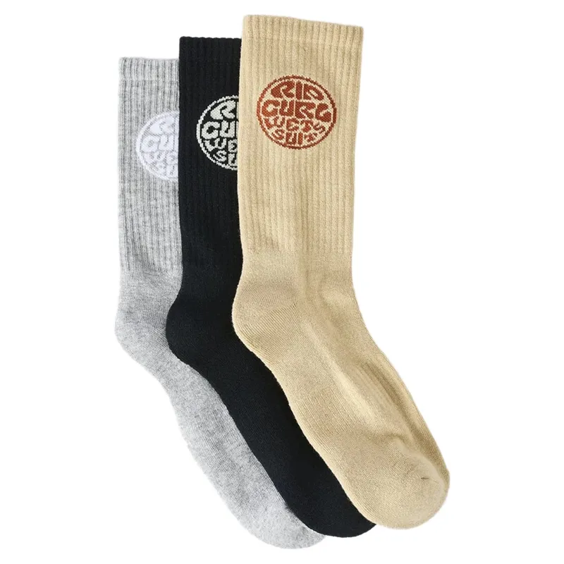 Rip Curl Mens Wetty Crew Socks 3 Pack TU in Khaki Sand