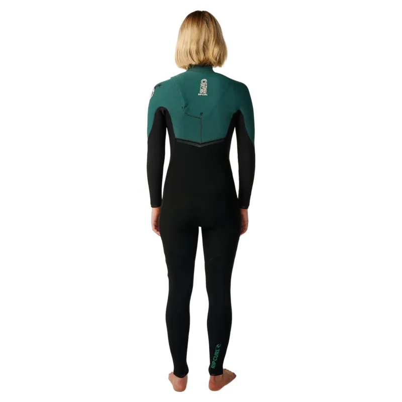 Rip Curl Women's E-Bomb Zip Free 5/3 Steamer Wetsuit in Dark Green-2