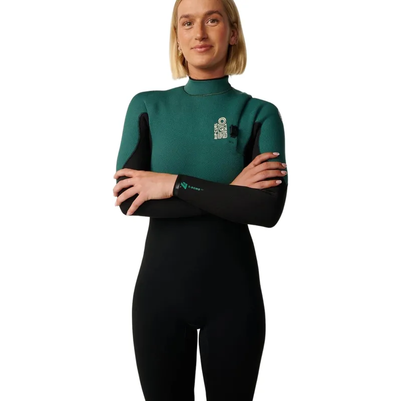 Rip Curl Women's E-Bomb Zip Free 5/3 Steamer Wetsuit in Dark Green-3