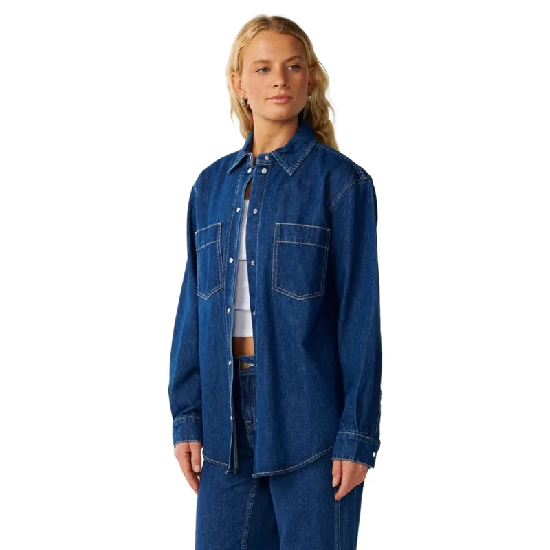 Rip Curl Womens Cruisin Denim Long Sleeve Shirt in Mid Blue-1