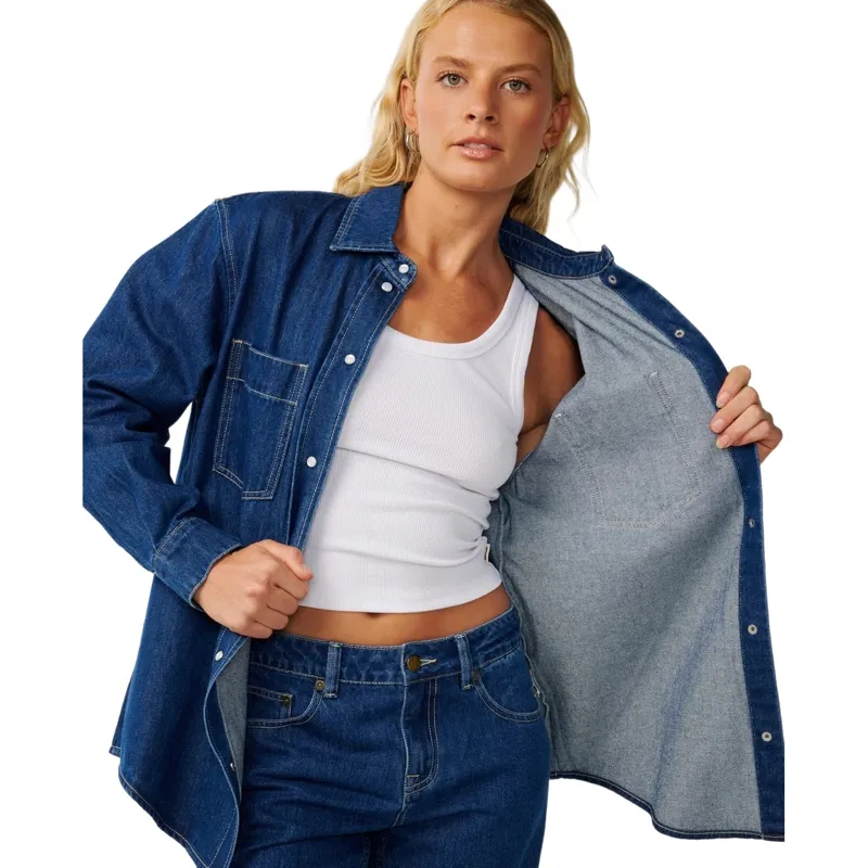 Rip Curl Womens Cruisin Denim Long Sleeve Shirt in Mid Blue-4
