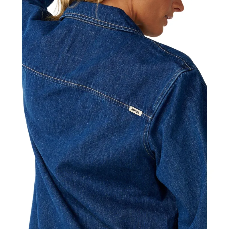 Rip Curl Womens Cruisin Denim Long Sleeve Shirt in Mid Blue-6