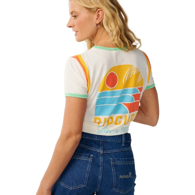 Rip Curl Womens Line Up Ringer Standard Tee in Bone-4
