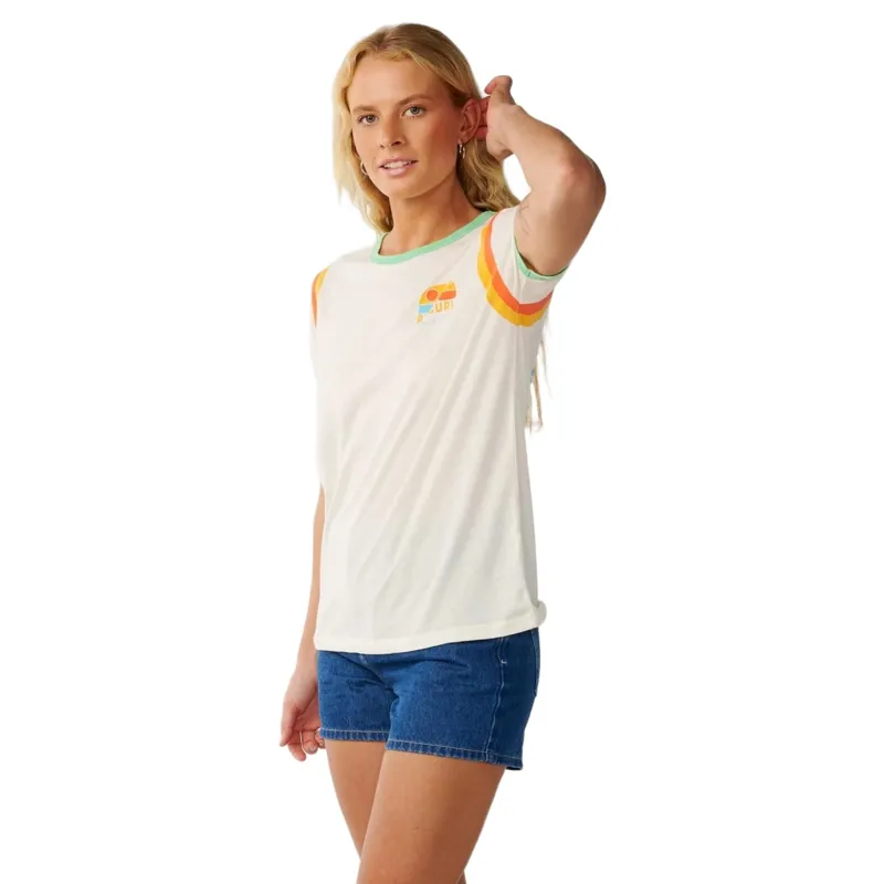 Rip Curl Womens Line Up Ringer Standard Tee in Bone-1