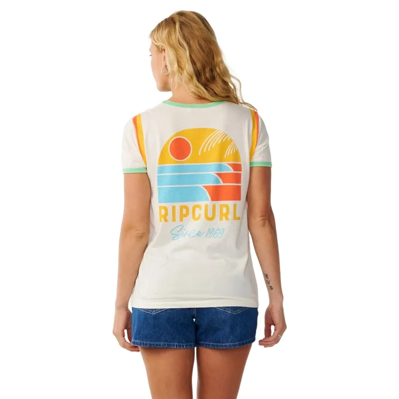 Rip Curl Womens Line Up Ringer Standard Tee in Bone-2