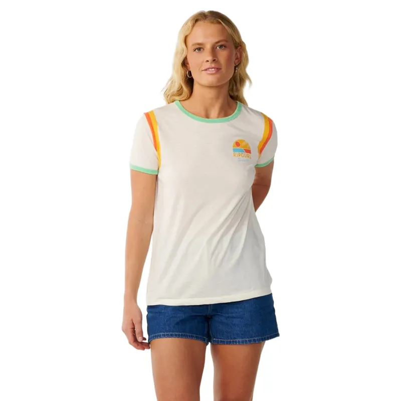 Rip Curl Womens Line Up Ringer Standard Tee in Bone