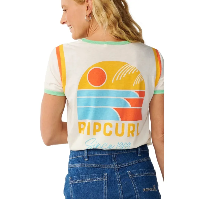 Rip Curl Womens Line Up Ringer Standard Tee in Bone-5