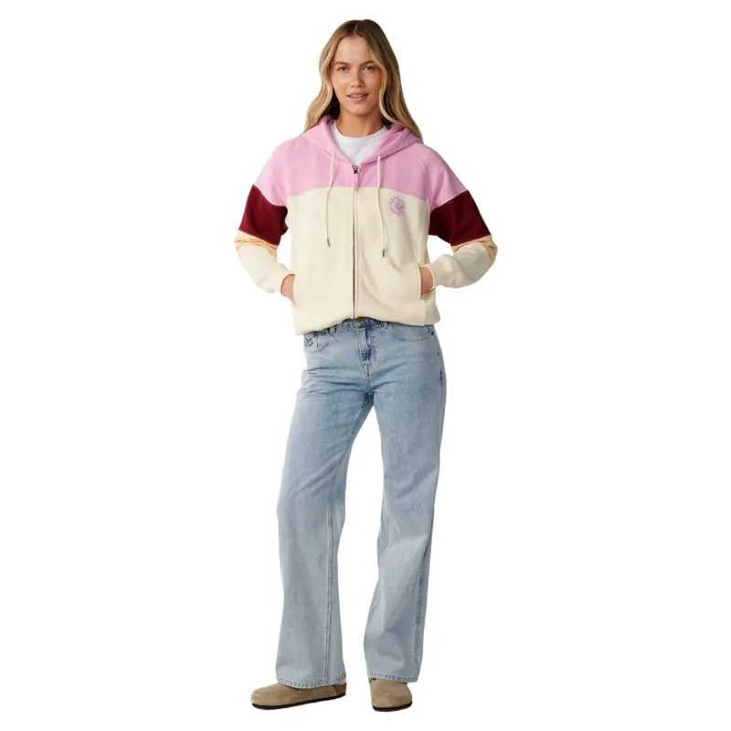 Rip Curl Womens Party Wave Colour Block Zip Through Fleece in Off White
