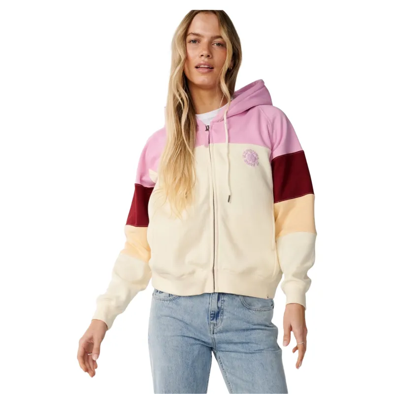 Rip Curl Womens Party Wave Colour Block Zip Through Fleece in Off White-2