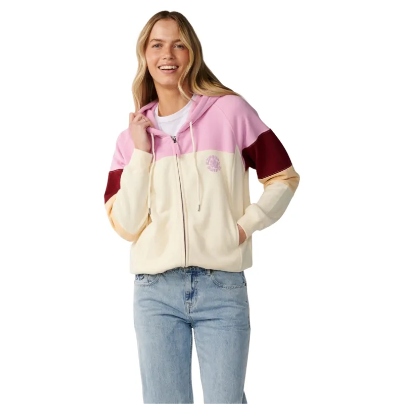 Rip Curl Womens Party Wave Colour Block Zip Through Fleece in Off White-1