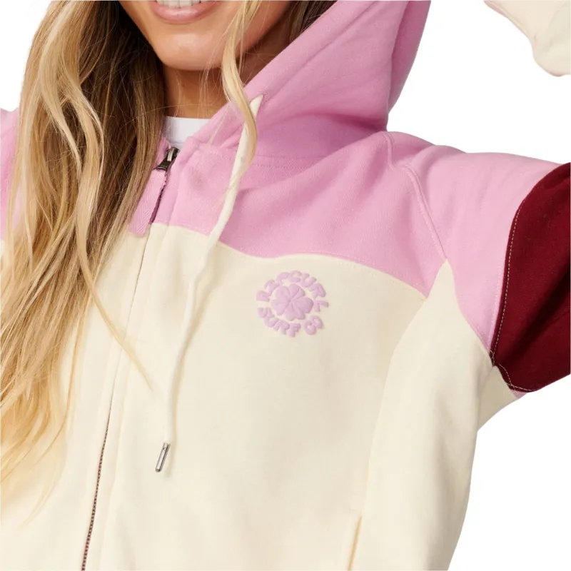 Rip Curl Womens Party Wave Colour Block Zip Through Fleece in Off White-4