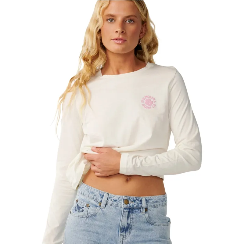 Rip Curl Womens Party Wave Long Sleeve Tee in Off White-4