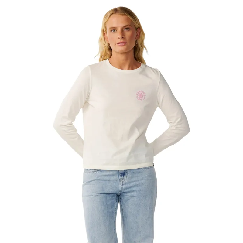 Rip Curl Womens Party Wave Long Sleeve Tee in Off White