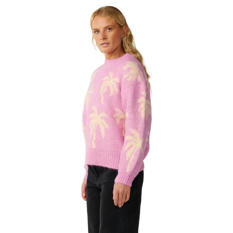 Rip Curl Womens Retro Swell Palm Jacquard Crew in Lilac-1