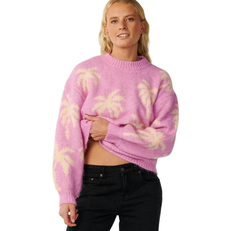 Rip Curl Womens Retro Swell Palm Jacquard Crew in Lilac-5