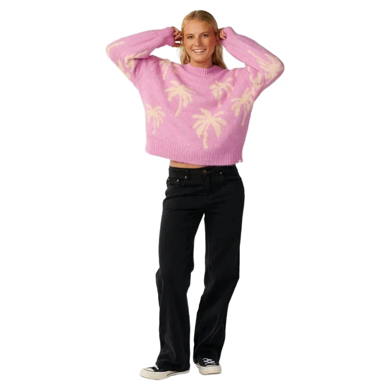 Rip Curl Womens Retro Swell Palm Jacquard Crew in Lilac-3