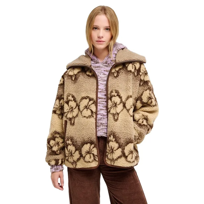 Roxy Womens Feels Like Winter Zip Jacket in Peeble Hibi Sherpa