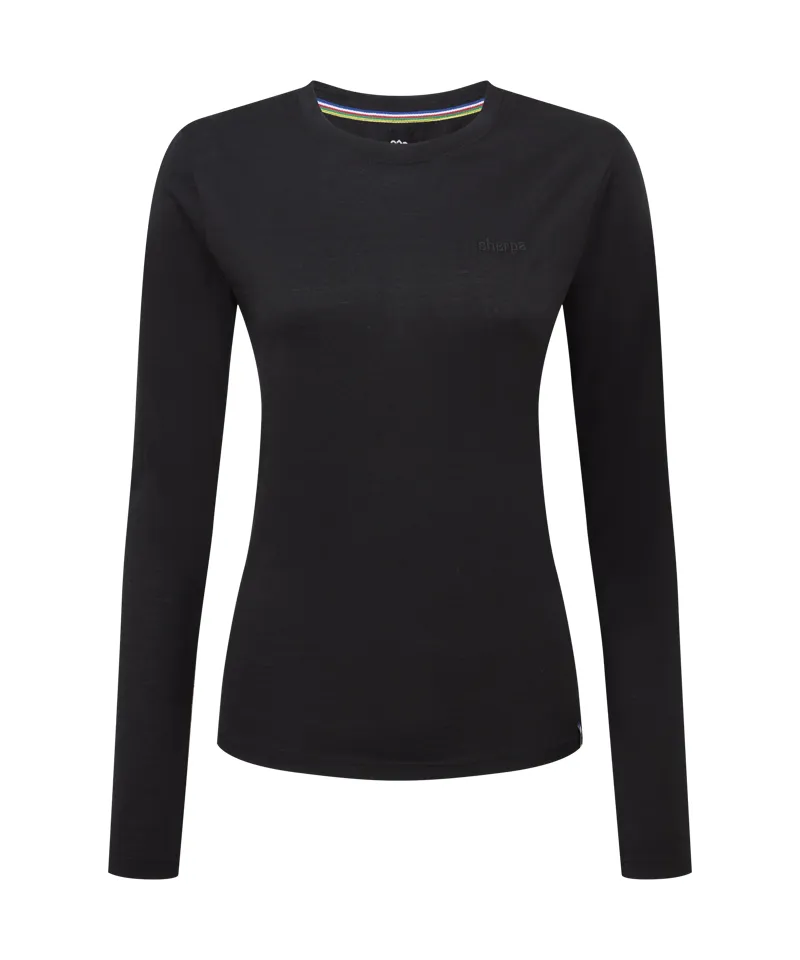 Sherpa Adventure Gear Womens Nanda Merino Long Sleeve T-Shirt in Black-1