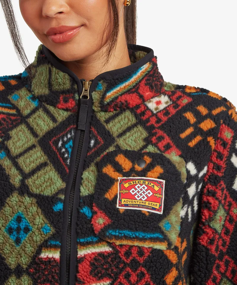 Sherpa Womens Tarcho Printed Full Zip Jacket in Black Bhutan-5