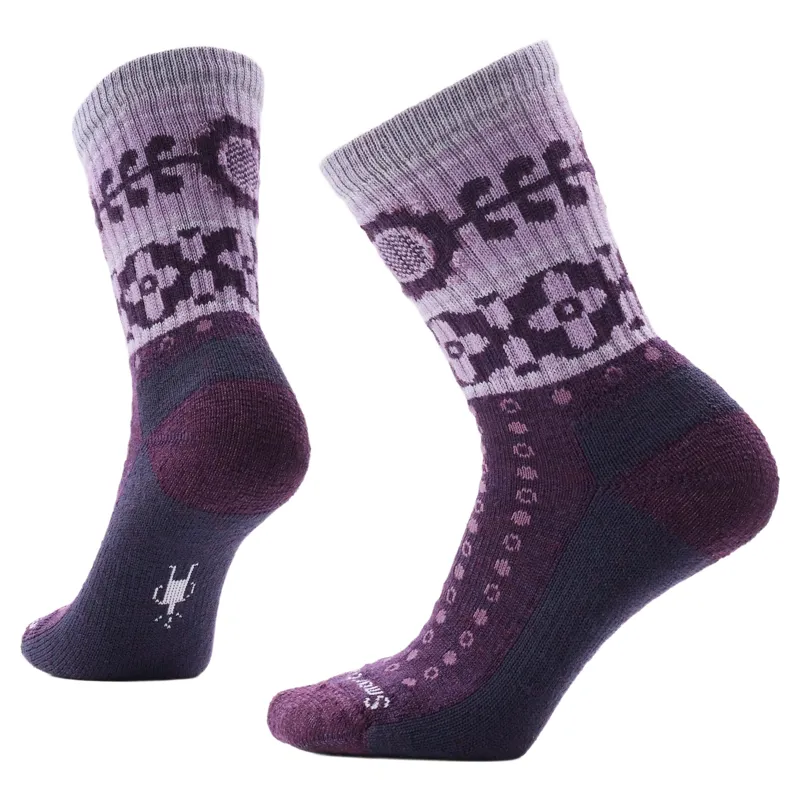 Smartwool Womens Everyday Cozy Retro Sunflower Crew Socks in Purple Iris