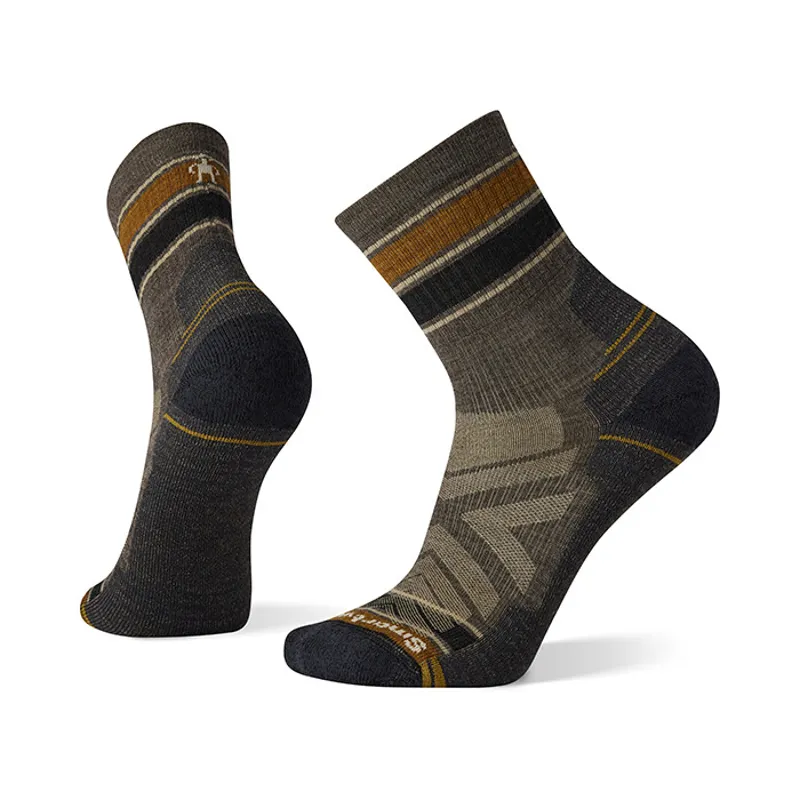 Smartwool Hike Light Cushion Striped Mid Crew Socks in Taupe 