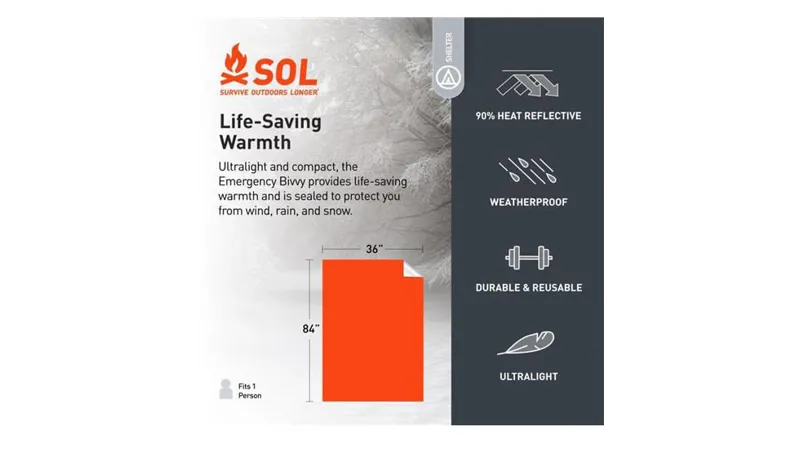 SOL Emergency Bivvy XL With Rescue Whistle and Tinder Cord. -2