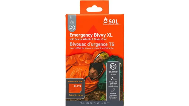 SOL Emergency Bivvy XL With Rescue Whistle and Tinder Cord. 