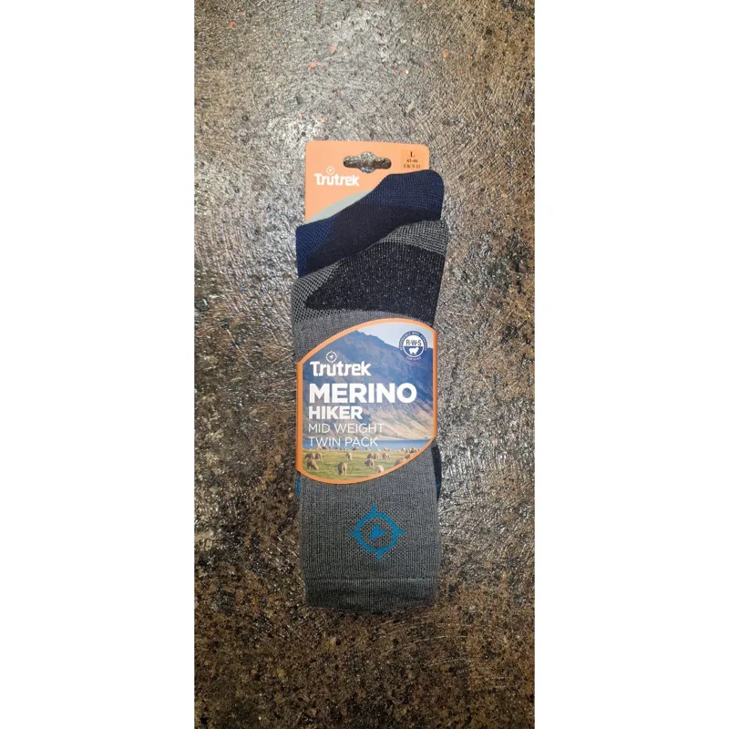 Trutrek Merino Hiker Twin Pack Mid Weight in Grey/Navy-2