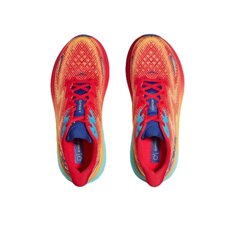 Hoka Mens Clifton 9 in Cerise/Cloudless-1