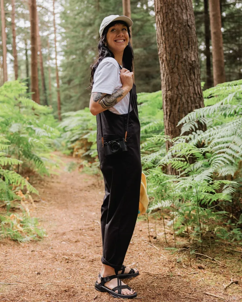 Passenger Womens Meadows 2 Organic Cotton Dungarees in Black-6