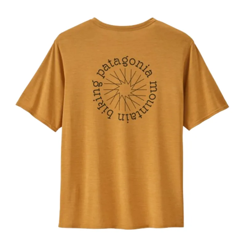 Patagonia Men's Cap Cool Daily Graphic Shirt Lands in Spoke Stencil / Pufferfish Gold X-Dye
