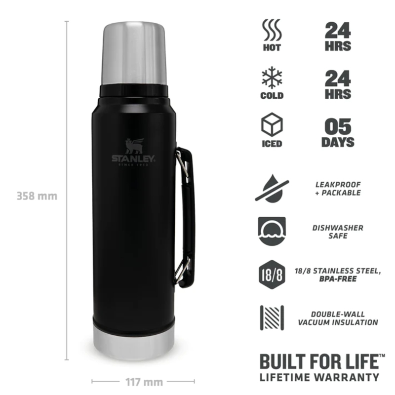 Stanley Classic Vacuum Bottle 1L in Matte Black-1