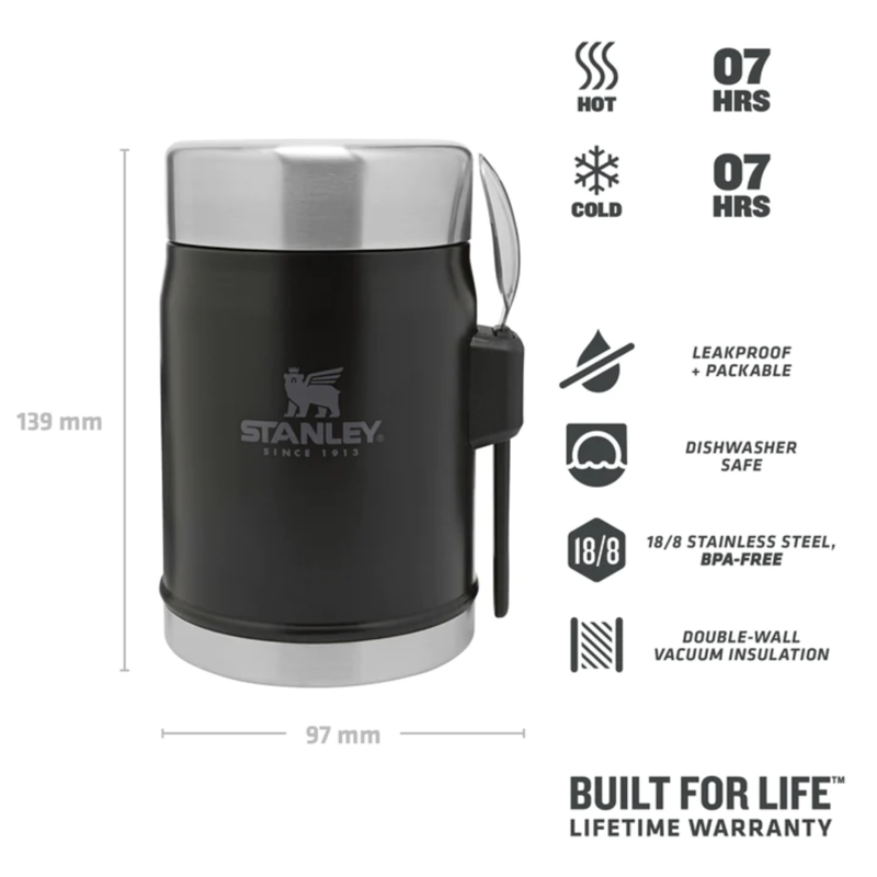 Stanley Legendary Food Jar + Spork 0.4L in Matte Black Pebble-1