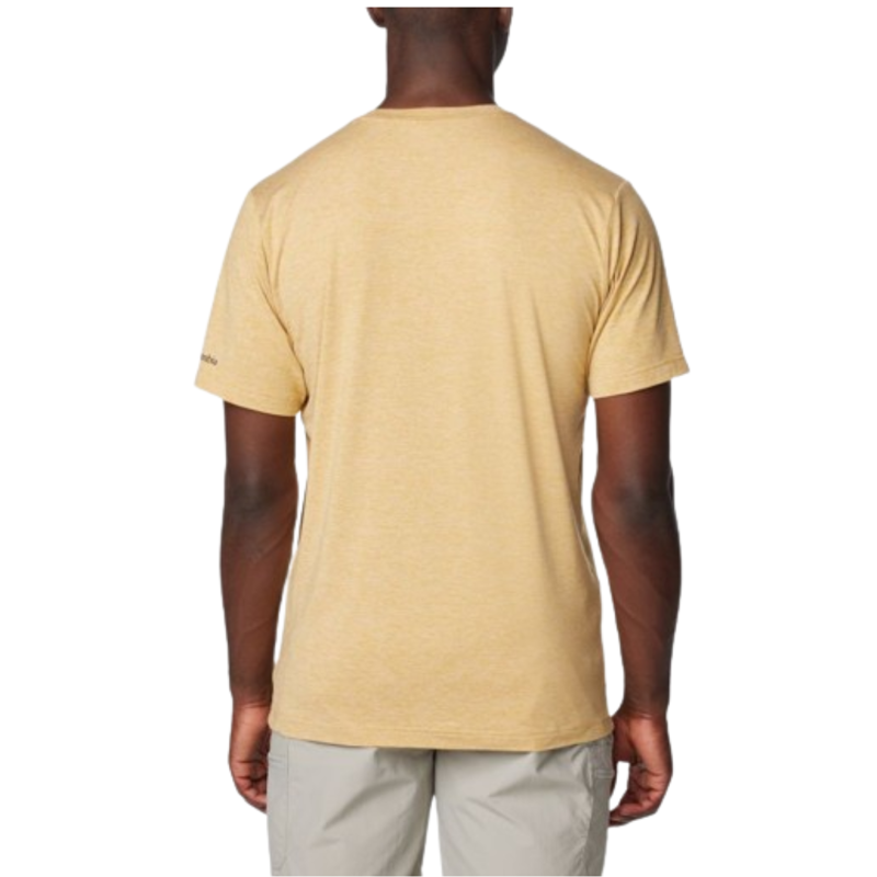 Columbia Mens Kwick Hike Graphic Short Sleeve Tee in Light Camel Heather-1