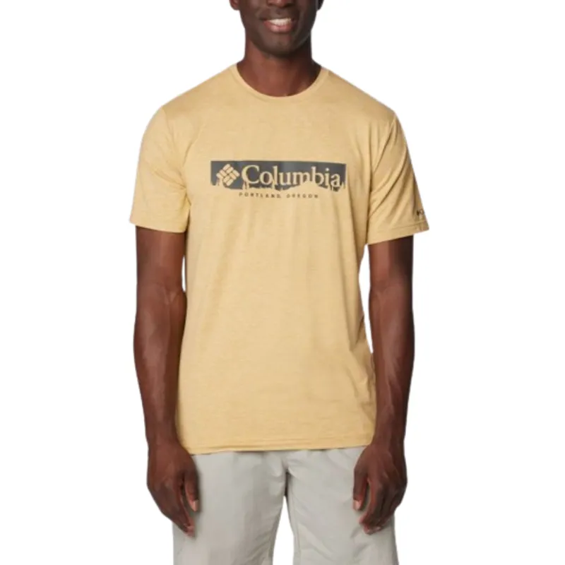 Columbia Mens Kwick Hike Graphic Short Sleeve Tee in Light Camel Heather